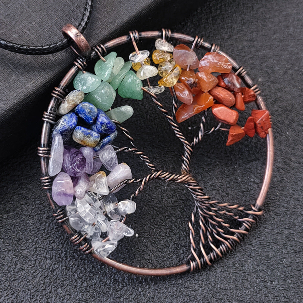 Handcrafted Chakra Gemstone Tree of Life Necklace for Spiritual Healing