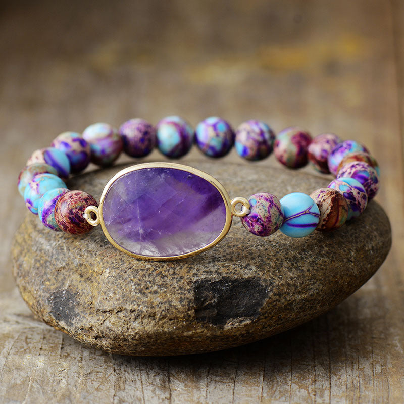 Healing Amethyst and Turquoise Jasper Energy Bracelet for Spiritual Balance and Protection