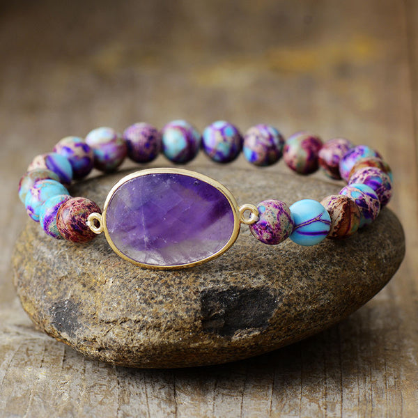 Healing Amethyst and Turquoise Jasper Energy Bracelet for Spiritual Balance and Protection