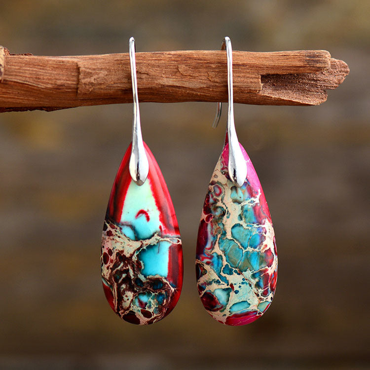 Turquoise and Red Jasper Teardrop Earrings for Spiritual Healing and Vitality