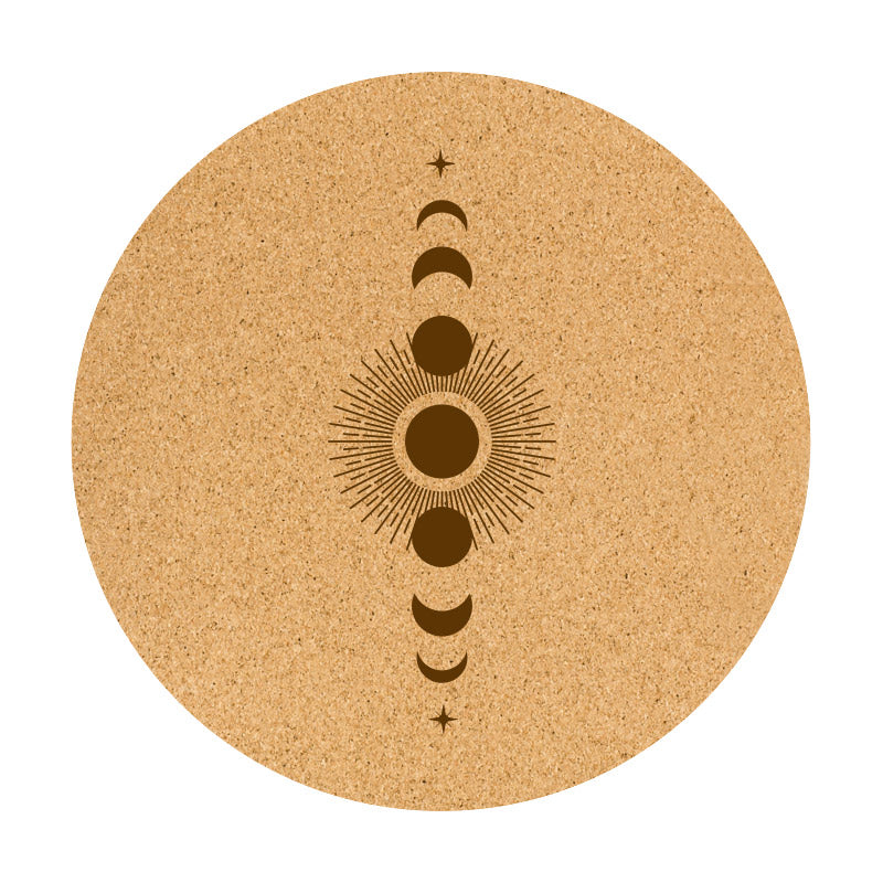 Eco-Friendly Round Yoga and Meditation Cork Mat with Moon Phases Design for Enhanced Spiritual Practice