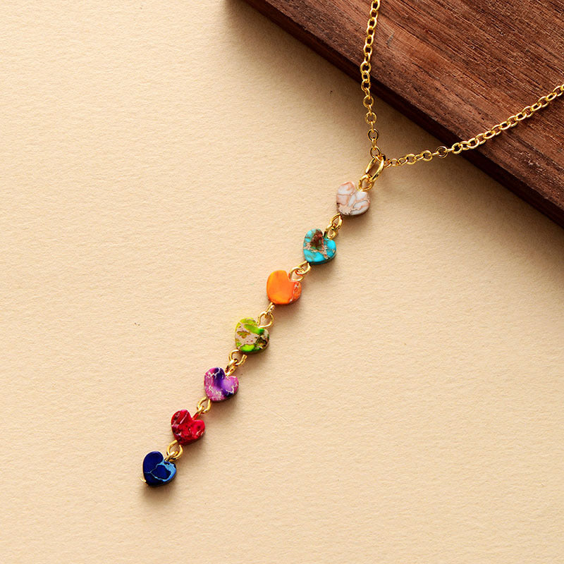 Rainbow Heart Chakra Healing Necklace with Multi-Color Gemstones for Spiritual Balance