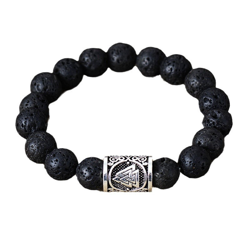 Lava Stone Protection Bracelet with Valknut Symbol