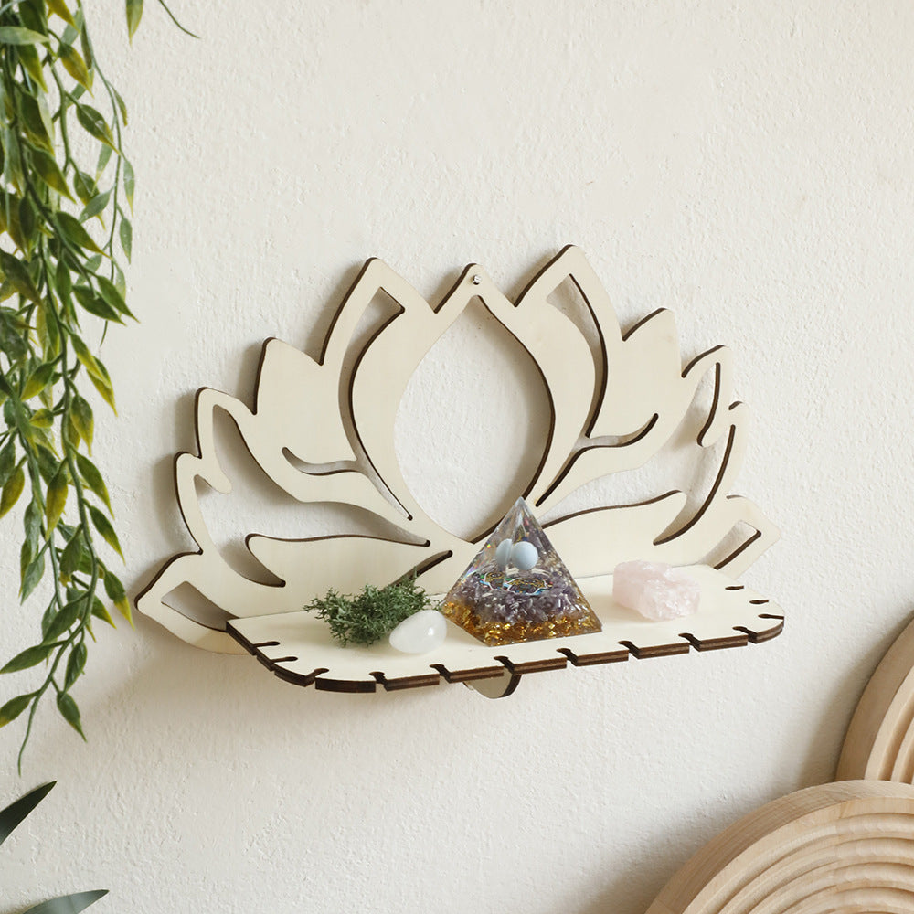 Lotus Flower Wooden Wall Shelf - Sacred Space Organizer