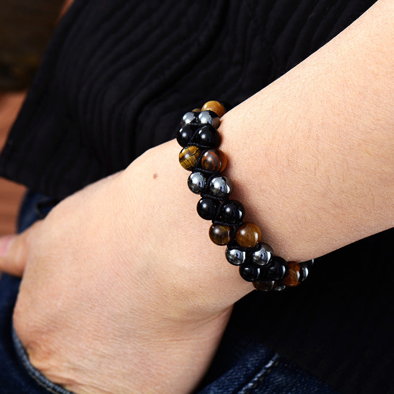 Grounding Hematite, Onyx, and Tiger’s Eye Energy Bracelet with Protective Gemstone Beads