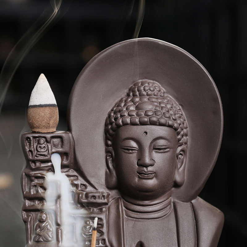 Buddha and Kuan Yin Backflow Incense Burner for Meditation, Spiritual Cleansing, and Zen Decor