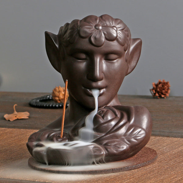 Mystical Elf Ceramic Backflow Incense Burner for Meditation and Spiritual Healing