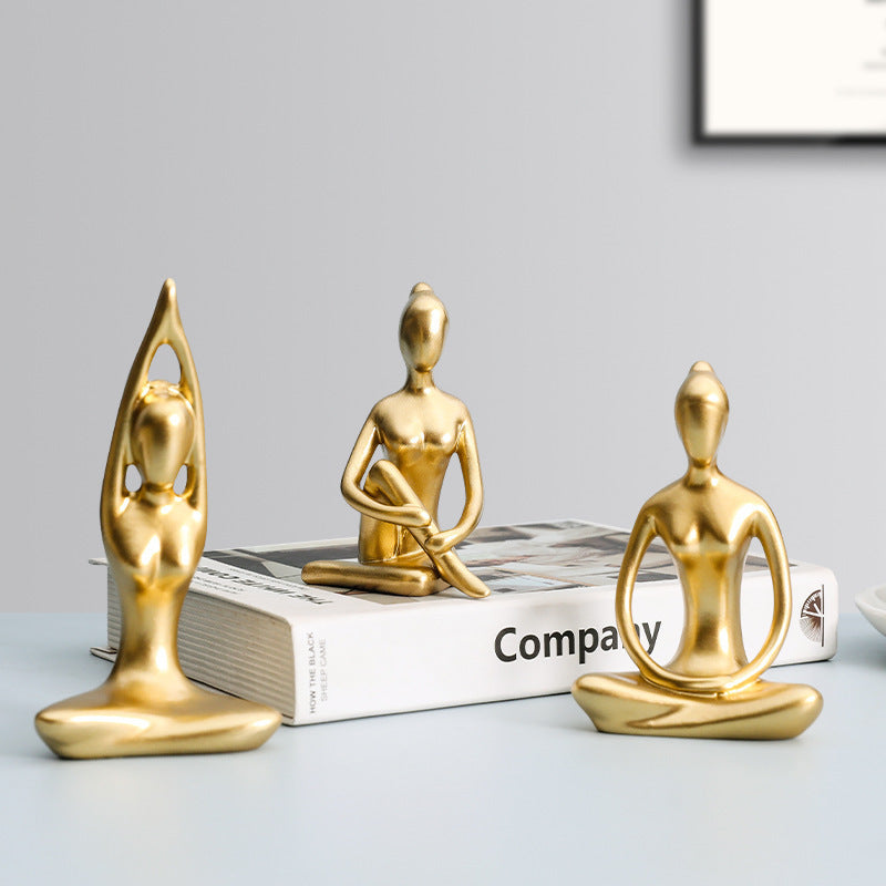 Elegant Gold Meditation Yoga Figurines Set - Spiritual Zen Decor for Mindful Living