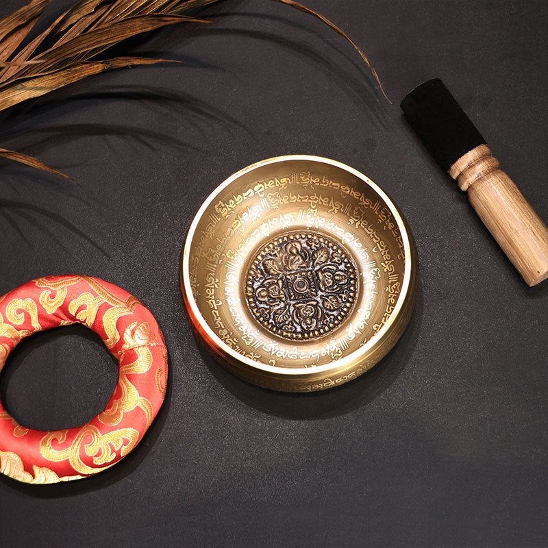 Handcrafted Tibetan Singing Bowl for Meditation and Sound Healing - Brass Singing Bowl with Sacred Engravings and Mantras for Spiritual Harmony and Chakra Alignment