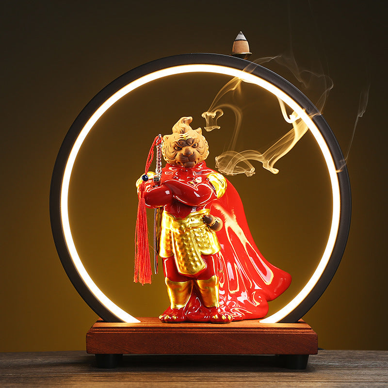 Zen Circle Incense Burner with LED Light and Feng Shui Rabbit Ornament – Spiritual Decor for Meditation and Relaxation