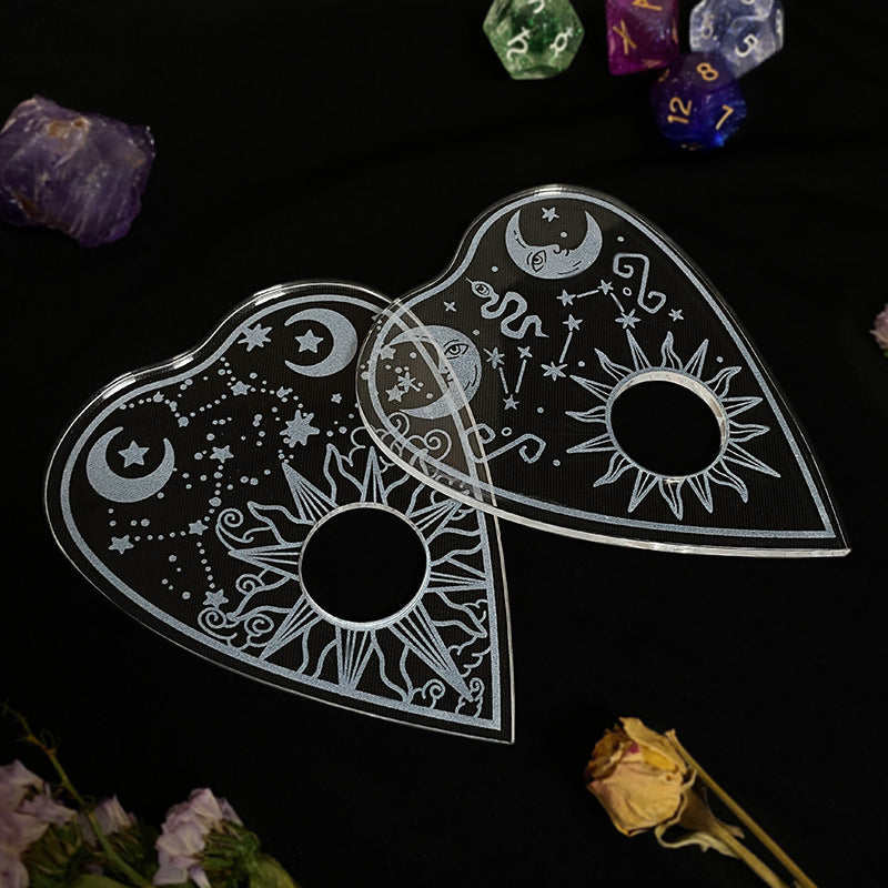 Celestial Planchette Acrylic Candle Holder – Mystical Moon and Sun Design for Rituals, Divination, and Altar Decor