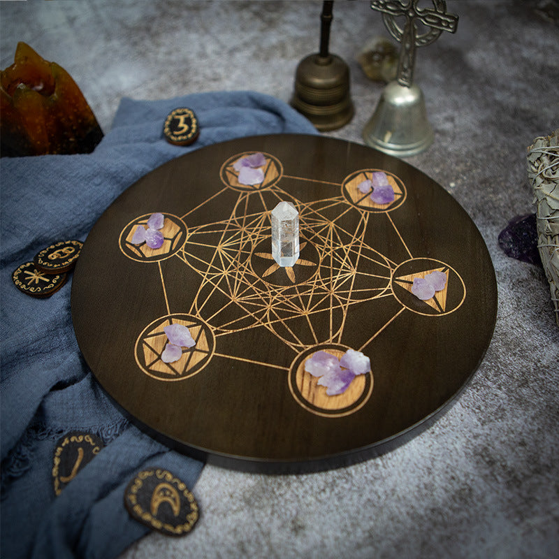 Sacred Geometry Crystal Grid Board with Metatron's Cube Design for Meditation, Manifestation, and Energy Healing - Spiritual Altar Tool and Home Decor