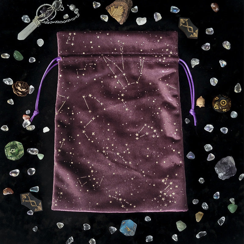 Elegant Velvet Drawstring Bag with Constellation Design for Tarot Cards, Jewelry, and Spiritual Essentials – Soft Protective Pouch for Rituals and Divination