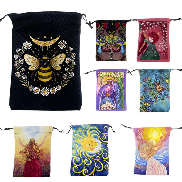 Colorful Butterfly and Mystical Art Tarot and Crystal Storage Pouches for Spiritual Tools and Accessories – Drawstring Bags with Enchanting Designs