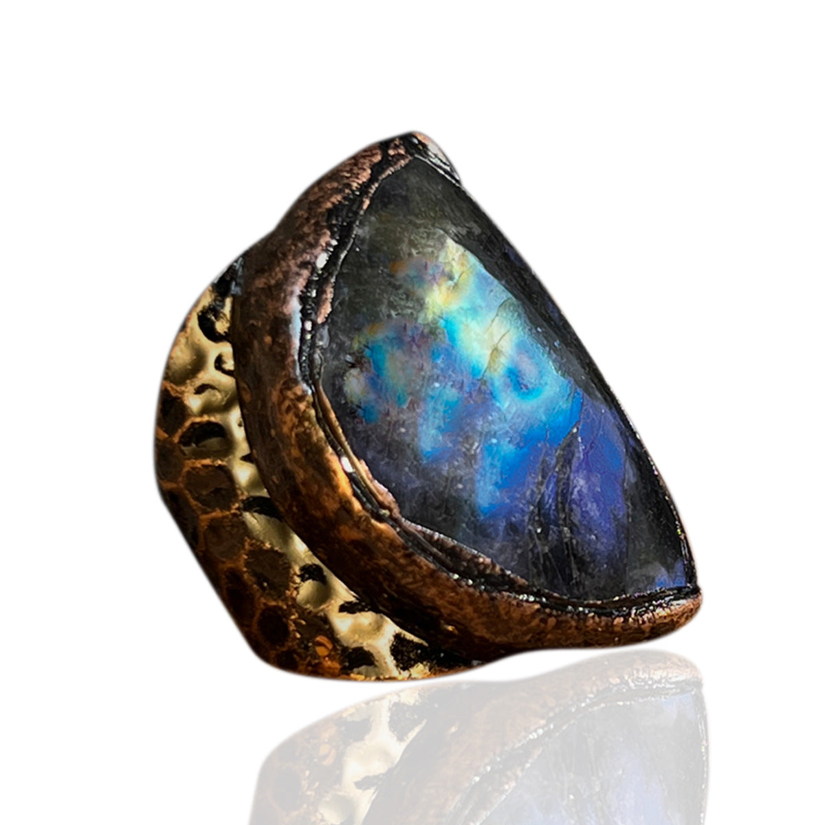 Handcrafted Labradorite Statement Ring with Raw Crystal Finish for Intuition Enhancement and Spiritual Protection