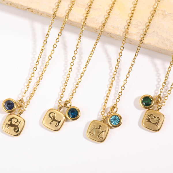 Zodiac Charm Necklace Collection: Personalized Gold-Plated Necklaces with Gemstone Accents