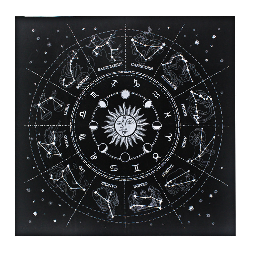 Astrological Zodiac Velvet Altar Cloth for Tarot Reading and Crystal Grid Rituals – Available in Black and Purple