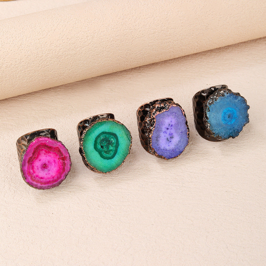 Vibrant Geode Slice Statement Ring – Spiritual Healing Crystal Jewelry