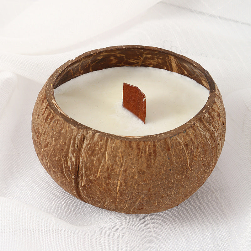 Eco-Friendly Coconut Shell Candle with Wooden Wick for Relaxation and Meditation