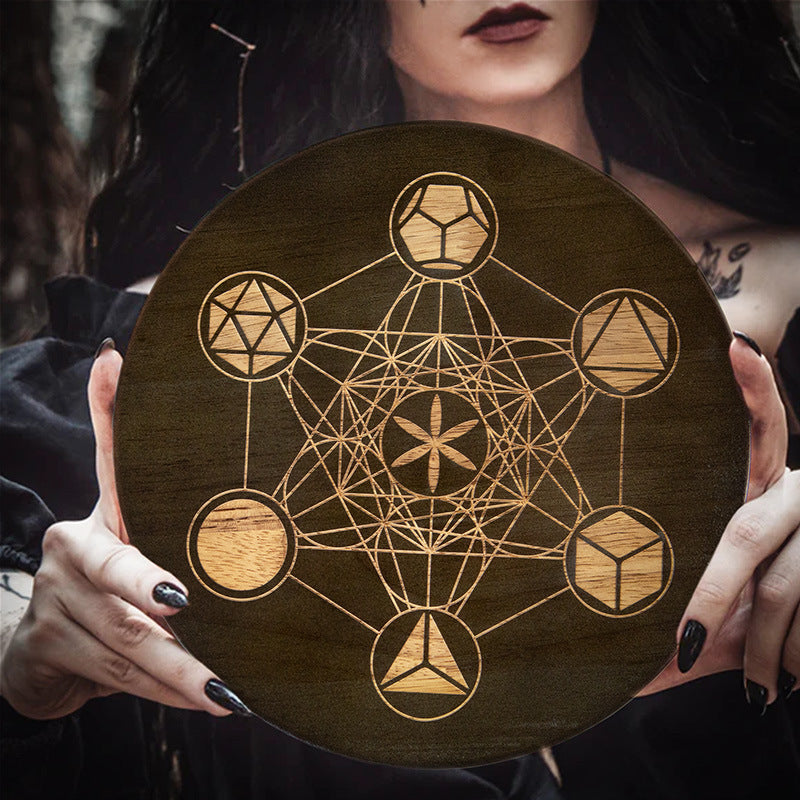 Sacred Geometry Crystal Grid Board with Metatron's Cube Design for Meditation, Manifestation, and Energy Healing - Spiritual Altar Tool and Home Decor