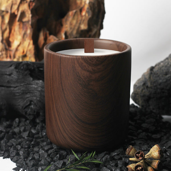 Wood Grain Scented Candle with Wooden Wick - Elegant Aromatherapy Candle for Meditation, Home Decor, and Relaxation