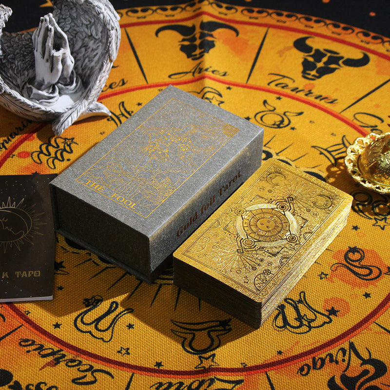 Luxurious Gold Foil Tarot Deck with Astrological Motifs for Spiritual Guidance and Divination