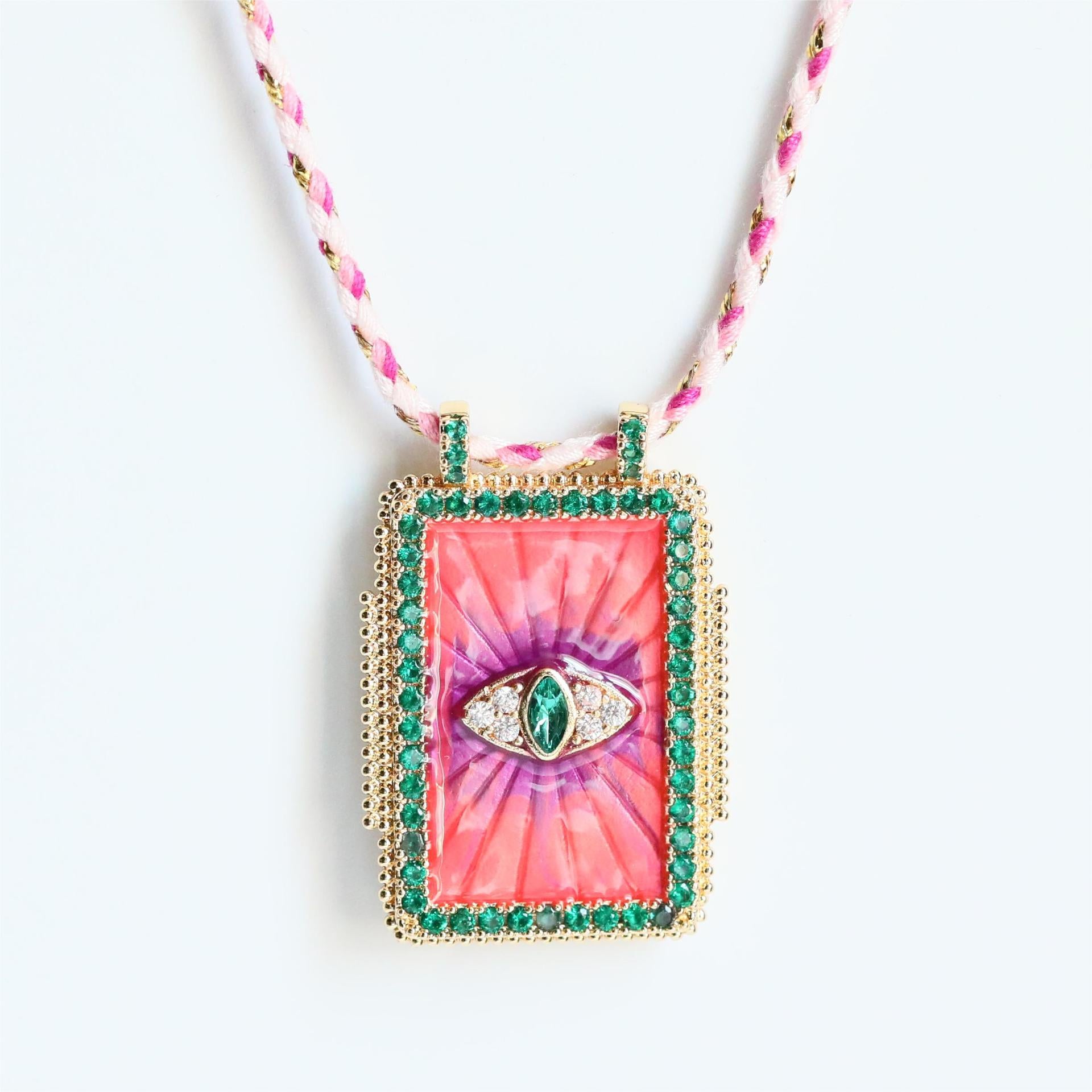 Vibrant Rectangular Celestial Pendant Necklace Collection – Gold-Plated Colorful Charms