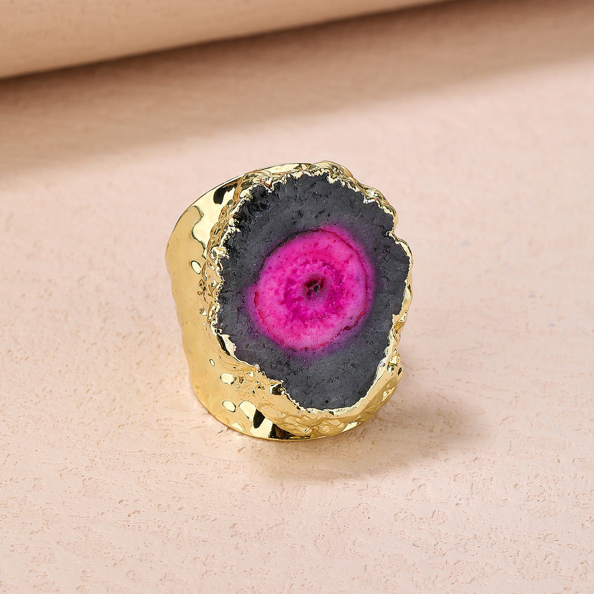 Radiant Solar Agate Slice Statement Ring in Bold Colors – Spiritual Energy Jewelry