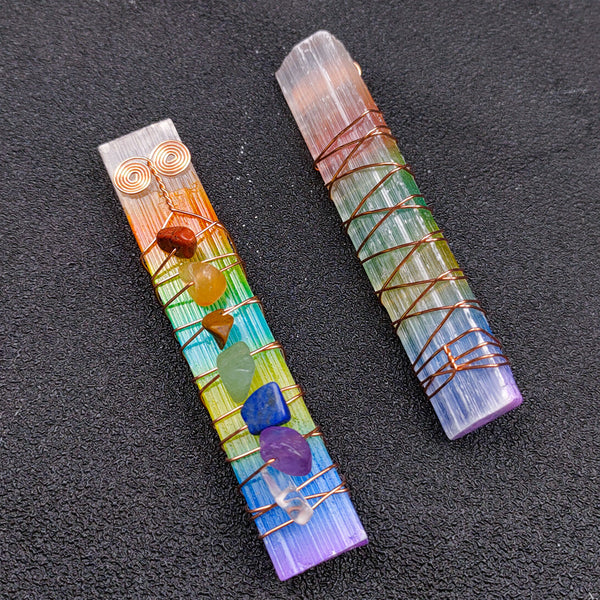 Rainbow Selenite Chakra Healing Wand with Crystal Stones – Energy Balancing Tool for Spiritual Wellness and Meditation