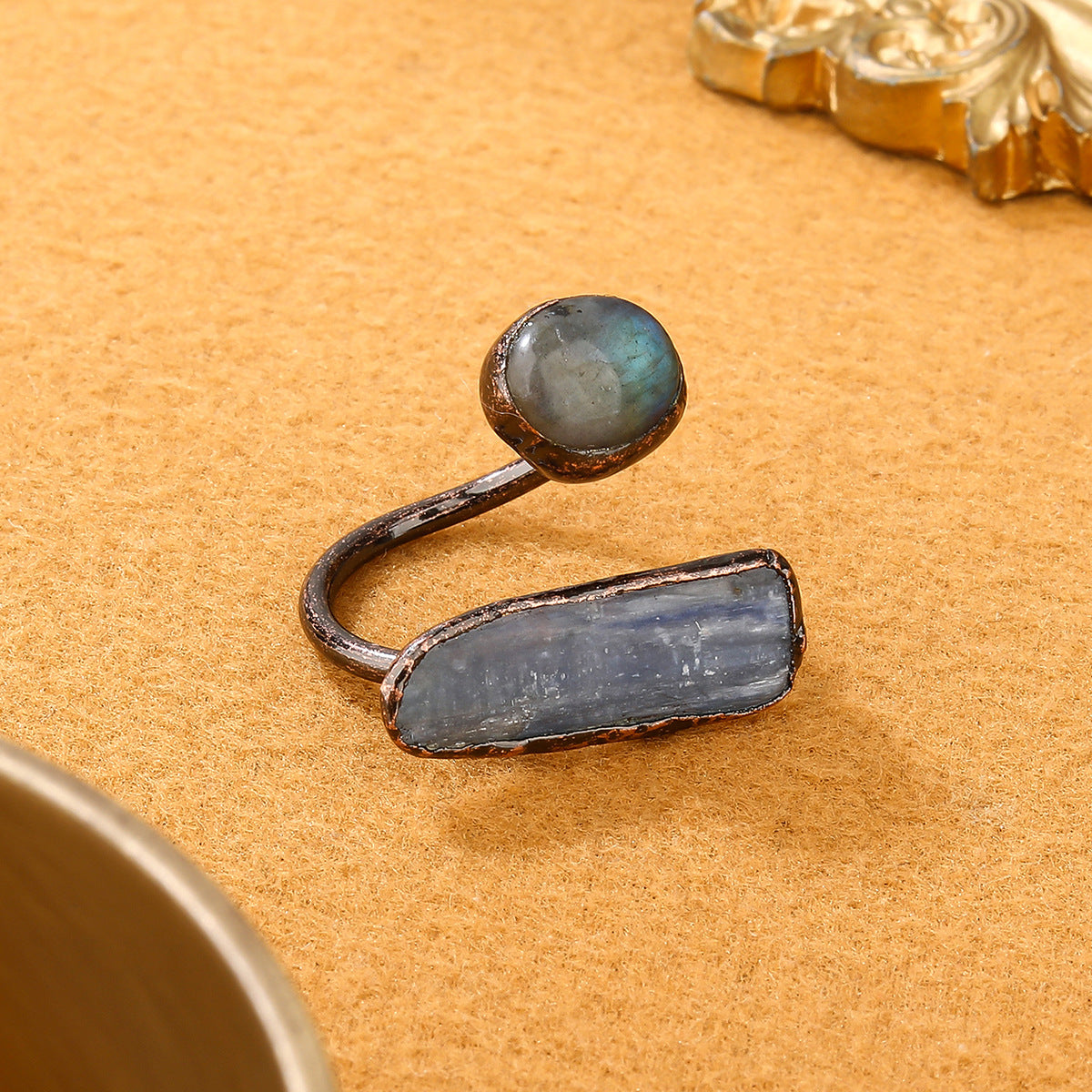 Unique Trio of Mixed Crystal Rings with Raw Kyanite, Labradorite, and Ruby Stones for Healing, Protection, and Intuition