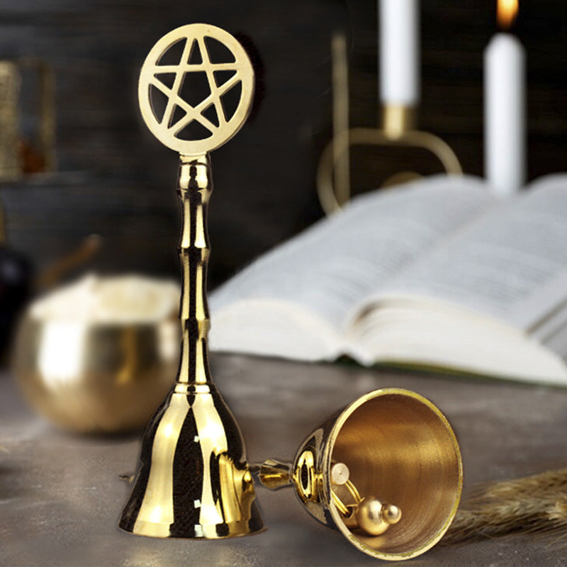 Gold Pentacle Ritual Bell for Spiritual Cleansing and Meditation Altar Tools