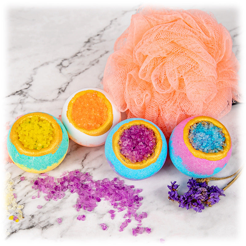 Healing Crystal Geode Bath Bomb Set with Aromatherapy Essential Oils – Luxurious and Soothing Bath Experience for Spiritual Rejuvenation and Skin Nourishment