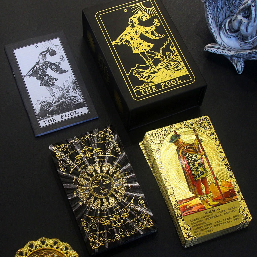 Golden Foil Premium Tarot Card Deck with Luxurious Embossed Design for Spiritual Insight and Divination