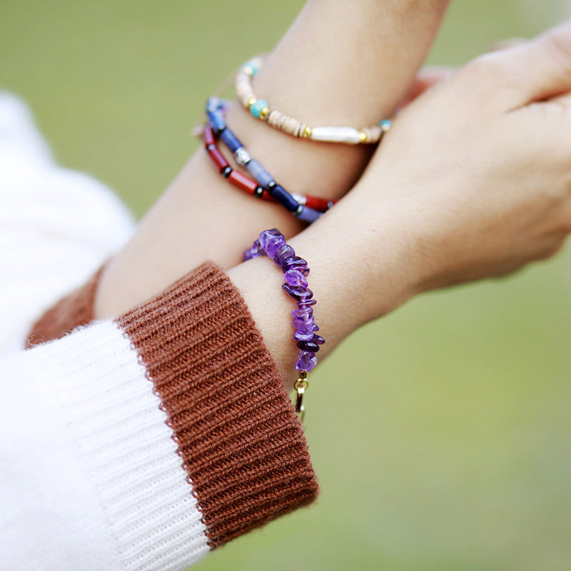 Golden Citrine and Amethyst Gemstone Energy Bracelet with Adjustable Gold Chain