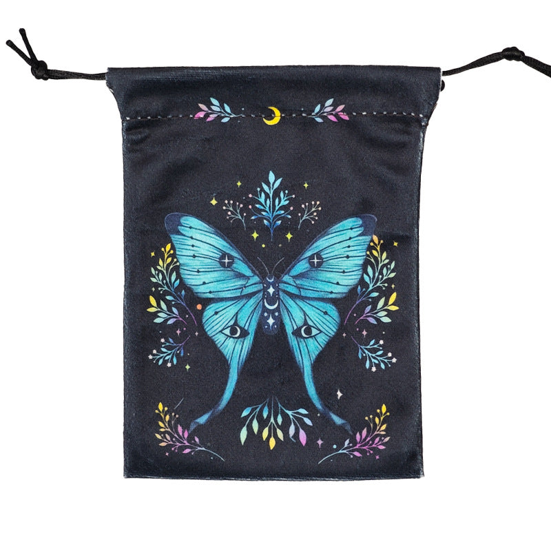 Mystical Moth and Skull Design Velvet Tarot Drawstring Pouch for Crystal and Tarot Storage