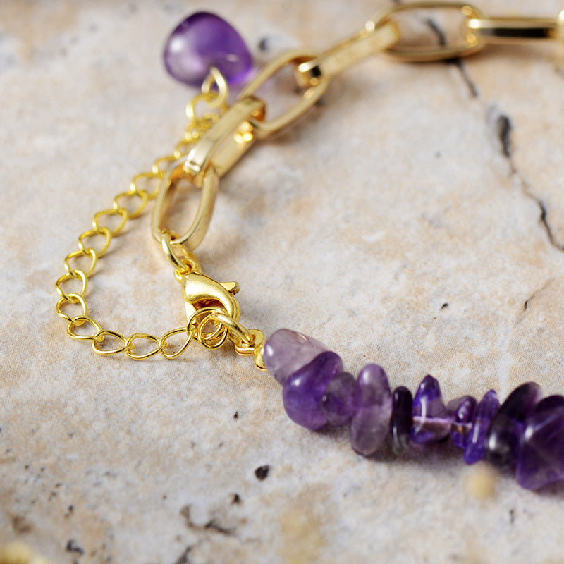 Golden Citrine and Amethyst Gemstone Energy Bracelet with Adjustable Gold Chain