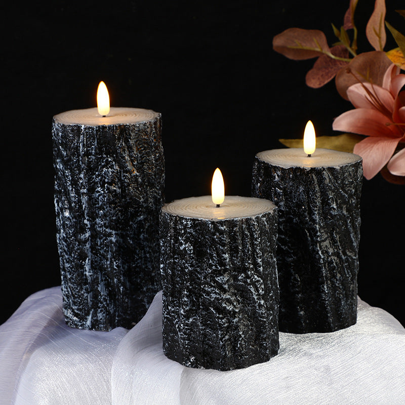 Rustic Log-Inspired Flameless LED Candles - Natural Ambiance for Spiritual Spaces