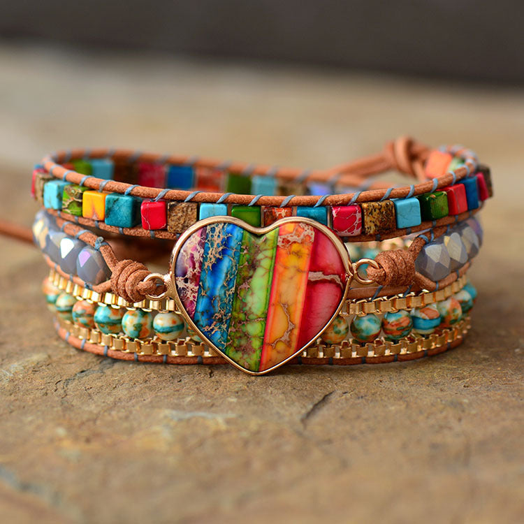 Rainbow Heart Chakra Wrap Bracelet