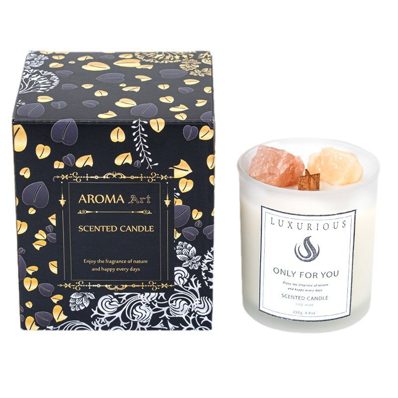 Crystal-Infused Luxury Scented Candle with Dried Flowers – Natural Soy Wax for Spiritual Healing, Relaxation, and Aromatherapy