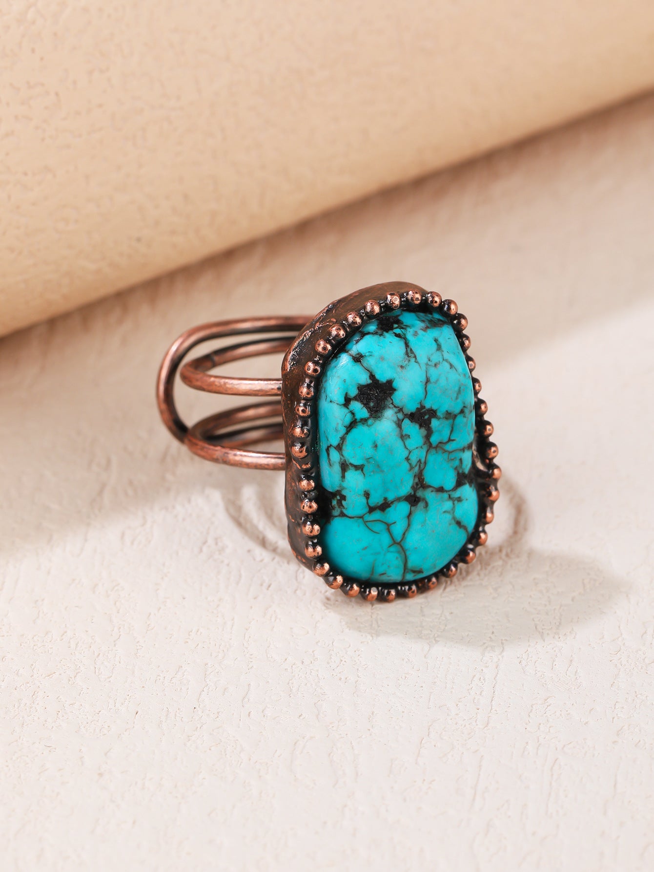 Bold Turquoise Stone Adjustable Ring with Copper Setting – Spiritual Healing Jewelry