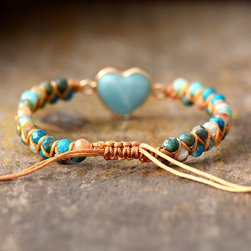 Heart-Centered Amazonite & Turquoise Love Bracelet for Emotional Healing and Balance