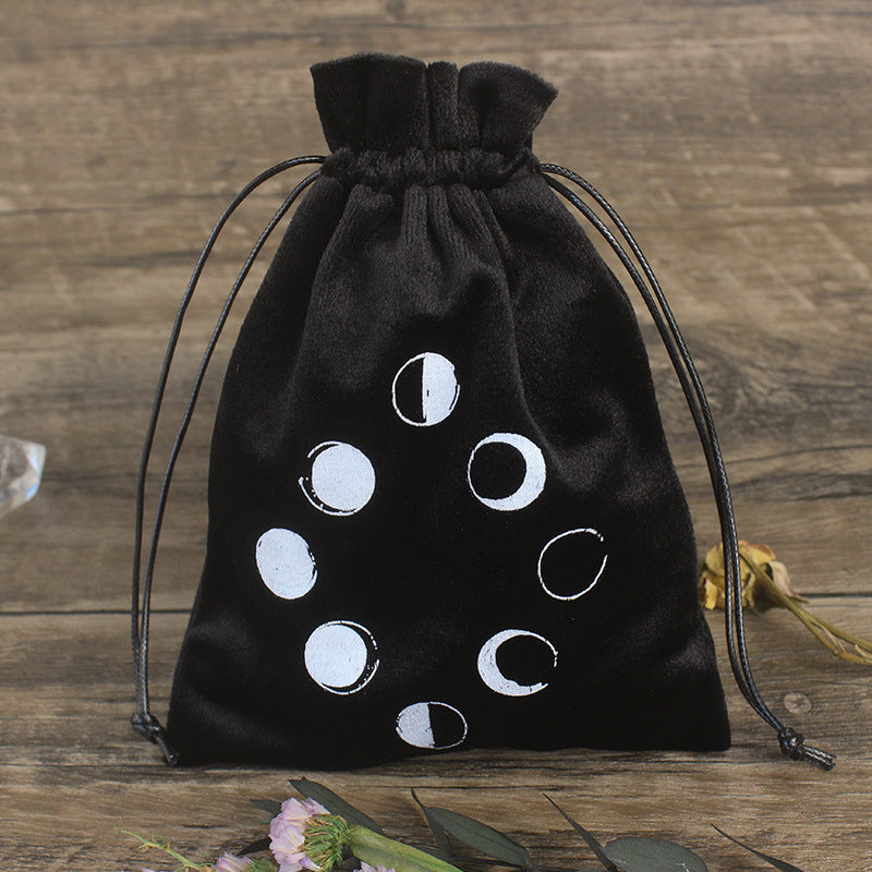 Mystical Moon Phases Velvet Drawstring Pouch for Tarot, Crystals, and Spiritual Tools