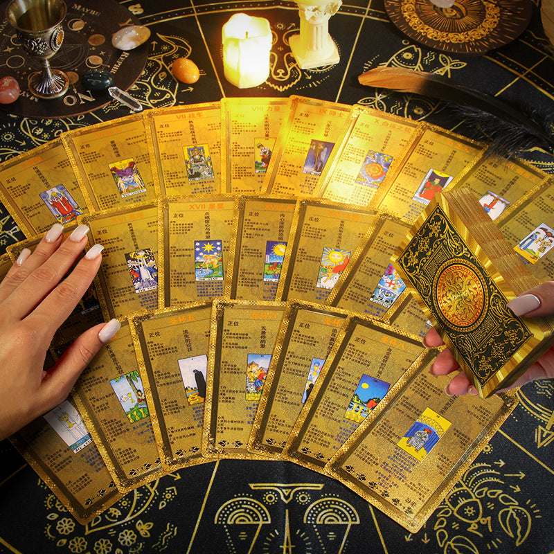 Golden Tarot Deck with Chinese Interpretations - Luxurious Foil Cards for Spiritual Guidance and Divination