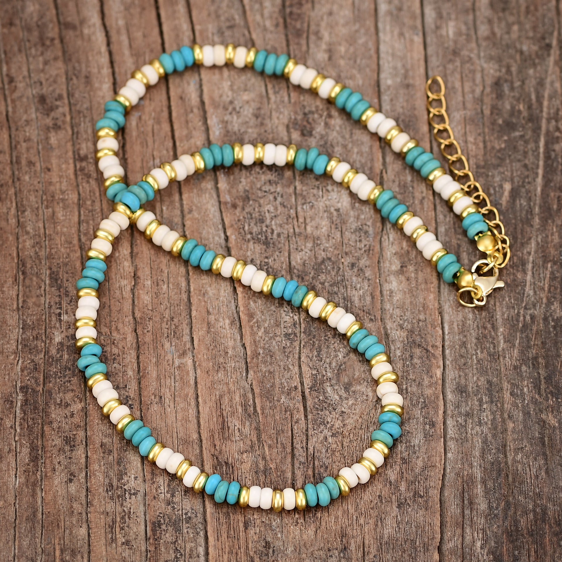 Turquoise and Gold Beaded Spiritual Necklace for Meditation and Healing