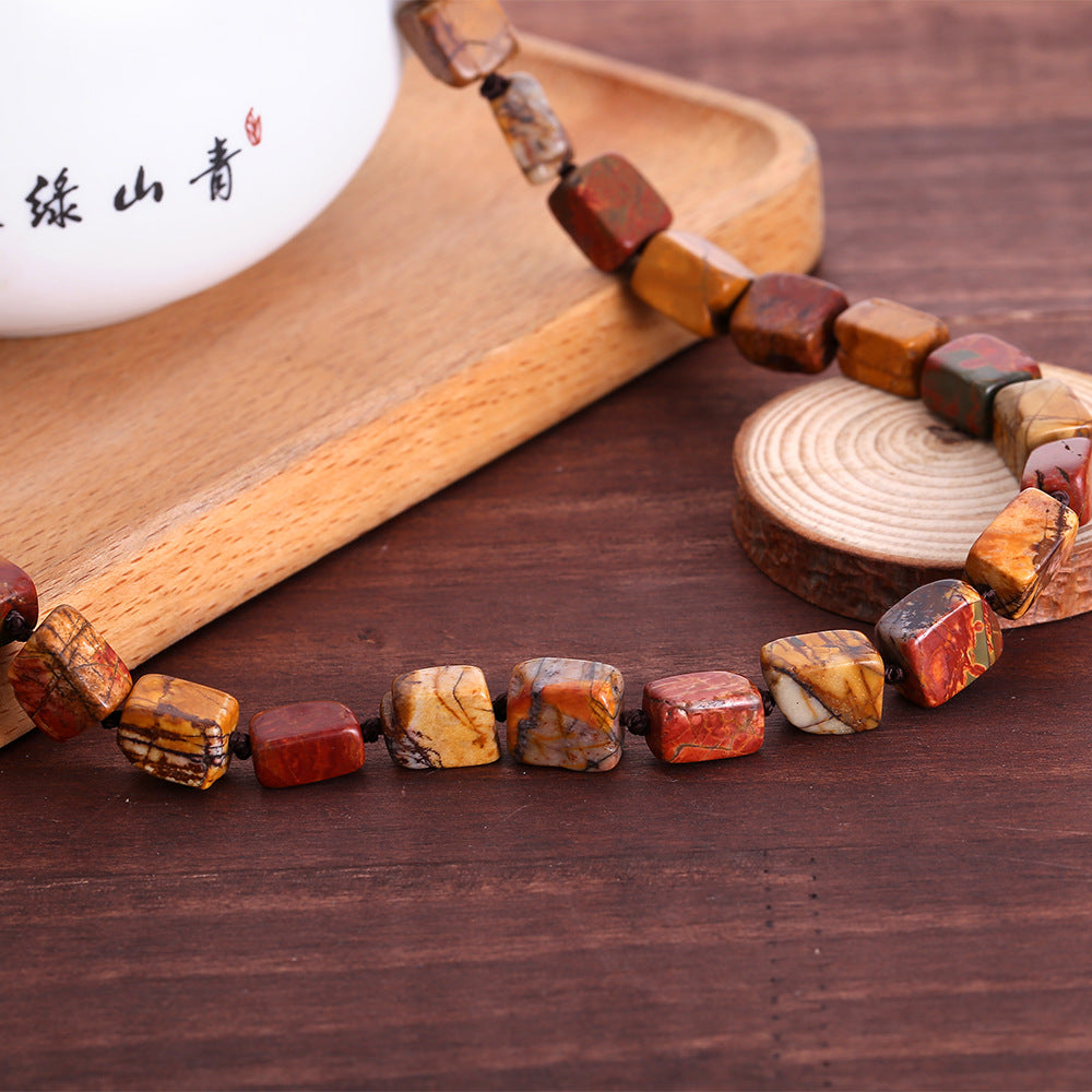 Earthy-Toned Rectangular Gemstone Necklace for Grounding and Natural Energy Balance