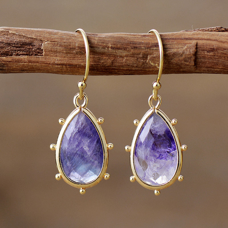 Oval Gemstone Earrings with Gold Accents for Spiritual Healing and Chakra Activation