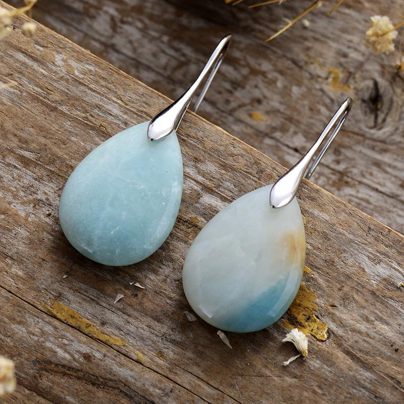 Teardrop Gemstone Earrings with Gold and Silver Accents for Spiritual Harmony and Healing