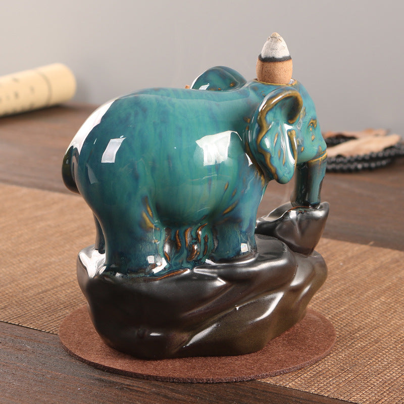 Tranquil Elephant Backflow Incense Burner – Ceramic Waterfall Incense Holder for Meditation and Relaxation