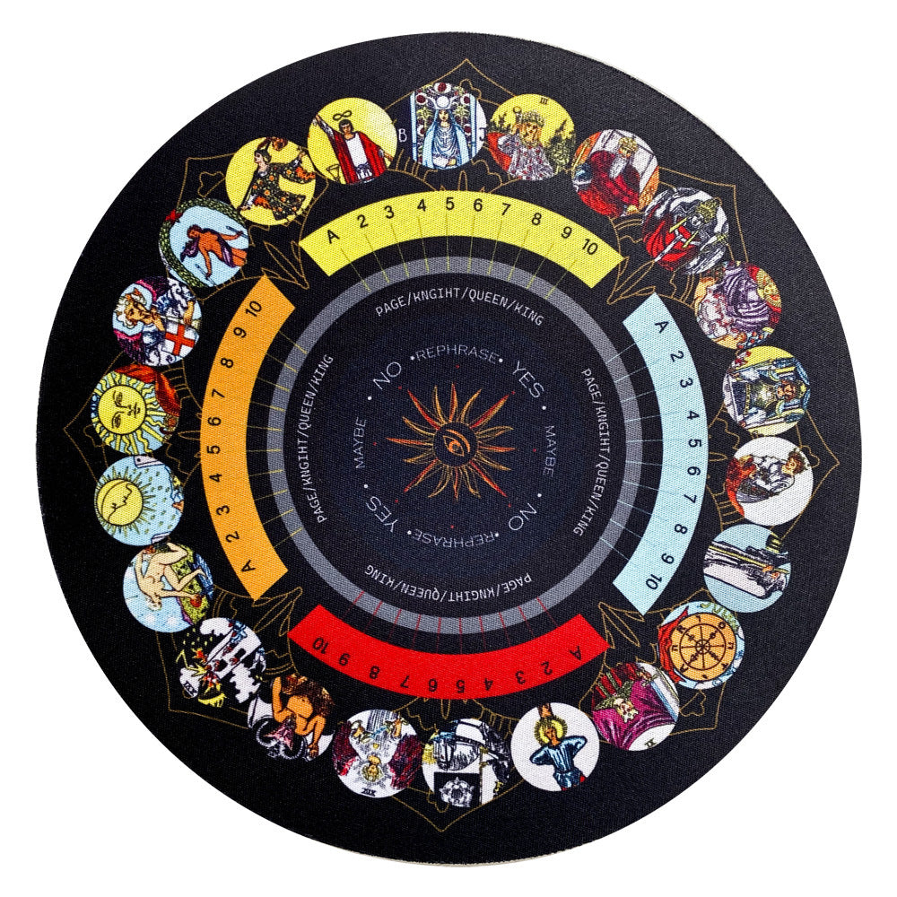 Tarot Divination Cloth with Major Arcana Guide and Numerology Wheel for Spiritual Tarot Readings