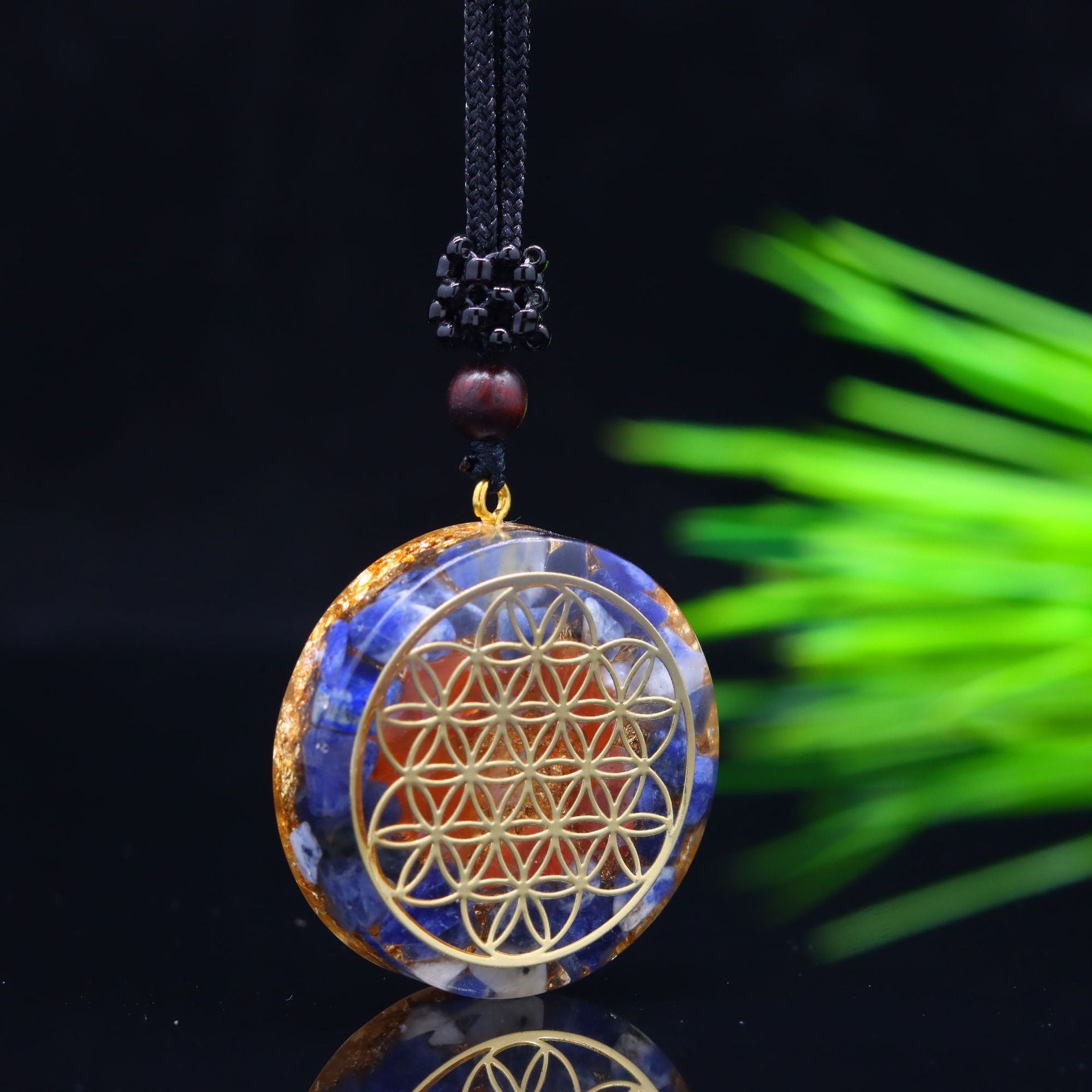 Flower of Life Chakra Necklace – Orgone Energy Pendant with Sodalite and Red Jasper for Spiritual Harmony and Healing